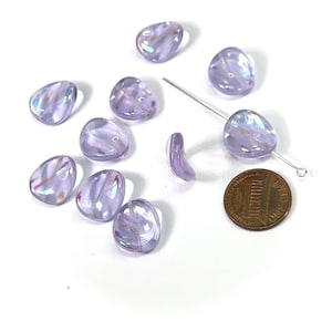 Czech Glass Twisted Potato Chip Beads 16x13mm Lavender AB Stripes 10pcs CL231