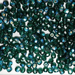 Emerald AB gecoat, Preciosa Tsjechische vuurgepolijste ronde gefacetteerde glaskralen, losse groothandel Fire Polish donkergroene kralen 3 mm 4 mm 6 mm