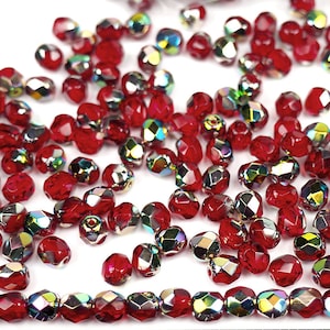 600 Light Siam Vitrail coated 3mm Preciosa Czech Fire Polished Round Faceted Glass Beads Traditional Czech Glass Fire Polish red Wholesale