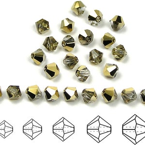 Crystal Aureate 2sided Half coat Traditional Czech Glass MC Bicone Beads Rondell Diamond Crystals 6mm Preciosa clear apollo aurum gold 26441