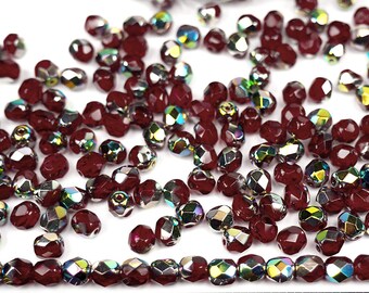 12 Perles Facettes De Bohême Preciosa - 10mm - Couleur Siam Vitrail Medium - Neuf - France