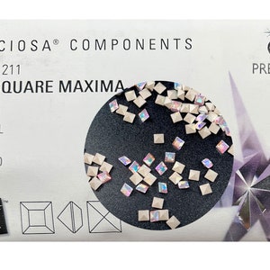 Crystal AB, Preciosa Czech MC SQUARE Maxima Pointed Back Rhinestones style 435-23-211 in size 4x4mm, 72 pieces, Silver Foiled, P914