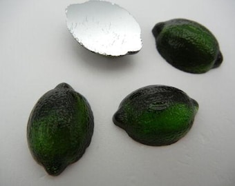 4 VINTAGE West German hand made cabochons 23x16mm Lime Dark Olivine transparent #13