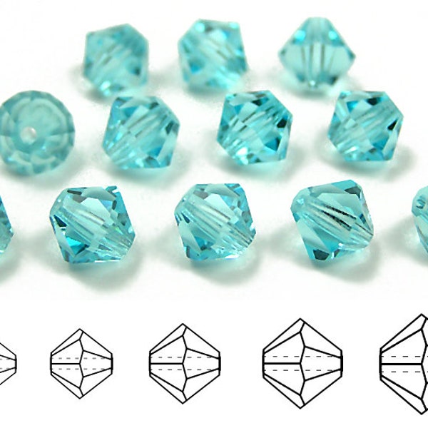 Aqua Bohemica Traditional Czech Glass MC Bicone Beads Rondell Diamond Shape 3mm 4mm 5mm 6mm and 8mm Preciosa Blue Crystals