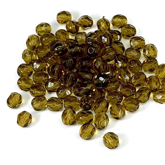 Lot De 5 Perles Facettes Cristal Bohème 12mm - Vert Olive - Création Bijoux