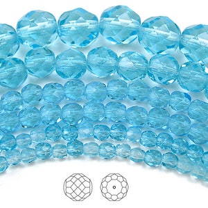 10mm 41pcs Aqua Czech Fire Polished Round Faceted Glass Beads 16 inch strand