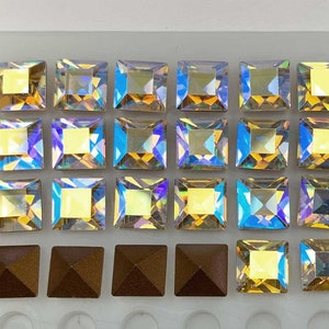 Swarovski Art 4400 Vintage Square Pointed Back Rhinetones 6mm Crystal AB custom coated 12pcs