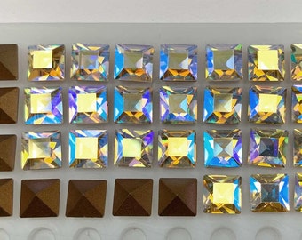 Swarovski Art 4400 Vintage Square Pointed Back Rhinetones 6mm Crystal AB custom coated 12pcs