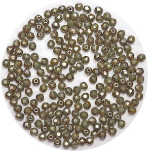 Green Brown Picasso, Czech Fire Polished Round Faceted Glass Beads, 4mm 100pcs, P456
