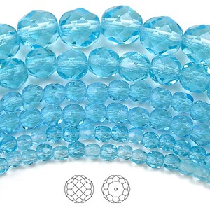 6mm (68pcs) Aqua, Czech Fire Polished Round Faceted Glass Beads, 16 inch strand
