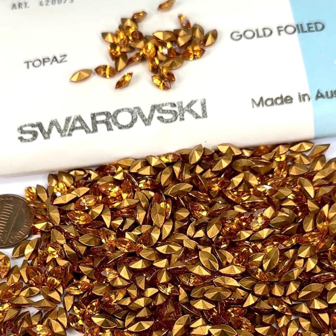 Swarovski Art.# 4200/3 - Topaz Gold Foiled Pressed Navette Pointed