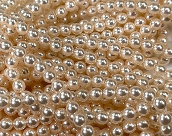 CreamRose Cream Pearl Czech Round Glass Imitation Pearls in 6mm Traditional Crystal Nacre Pearls Ivory