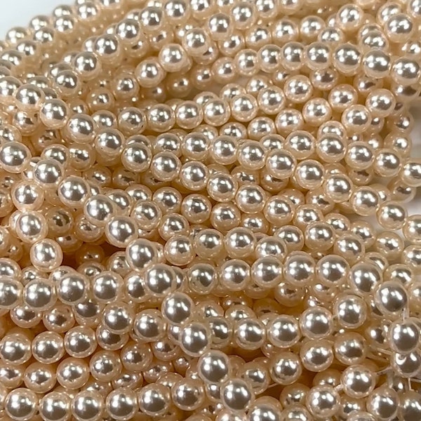 CreamRose Crème Perle Tchèque Ronde Perles d'Imitation en Verre en 2mm 3mm 4mm 6mm 8mm 10mm 12mm Perles de Nacre en Cristal Traditionnel Ivoire
