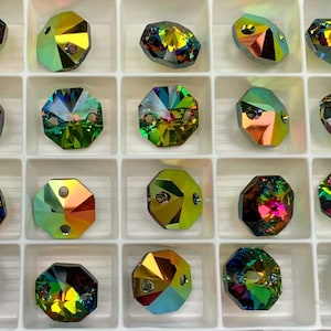 Swarovski Art.# 6404 - Swarovski Elements 2-Loch Octagon Anhänger 12 mm Crystal Vitrail Electra individuell beschichtet 6 Stück SW173