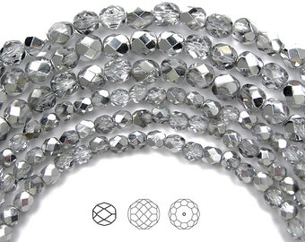 8mm (51pcs) Crystal Labrador CAL Half, Czech Fire Polished Round Faceted Glass Beads, loose beads