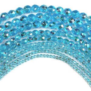 Aqua AB2X fully coated Czech Fire Polished Round Faceted Glass Beads 16 inch Preciosa 3mm 4mm 6mm 8mm Preciosa Aqua Bohemica Aurora Borealis