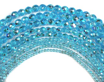 300 Perline Di Vetro Ceche Sfaccettate 6 Mm - Lucidate A Fuoco, Colore Acquamarina AB - Per Gioielli Fai Da Te - 3