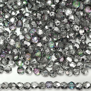 Crystal Vitrail Light coated Czech Fire Polished Round Faceted Glass Beads size 8mm 150 pcs Traditional Preciosa Fire Polish Beads Silver ct