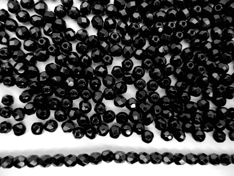 Czech Glass Fire Polish Beads 150 Jet Black 8mm Preciosa Czech Fire Polished Round Faceted Glass Beads loose