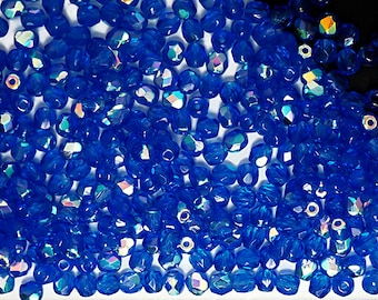 Perles de verre à facettes rondes polies au feu tchèques Preciosa avec revêtement saphir AB en gros vernis à feu en vrac bleu AB 3 mm 4 mm 6 mm
