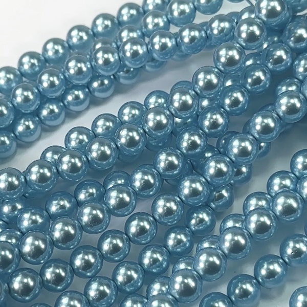 Light Blue Pearl Czech Round Glass Imitation Pearls in 4mm 8mm Traditional Crystal Nacre Pearls