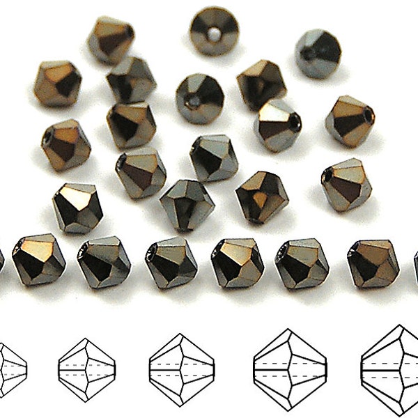 Jet Brown Iris coated Traditional Czech Glass MC Bicone Beads Rondell Diamond Crystals 4mm Preciosa brown green metallic