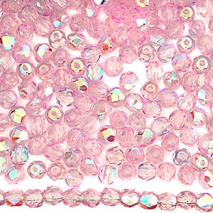 600 Crystal Pink Shimmer AB coated 3mm Preciosa Czech Fire Polished Round Faceted Glass Beads Traditional Czech Glass Fire Polish Wholesale