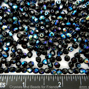 600 Jet AB coated 4mm Preciosa Czech Fire Polished Round Faceted Glass Beads Traditional Czech Glass Fire Polish Bead loose black Aurora Bor