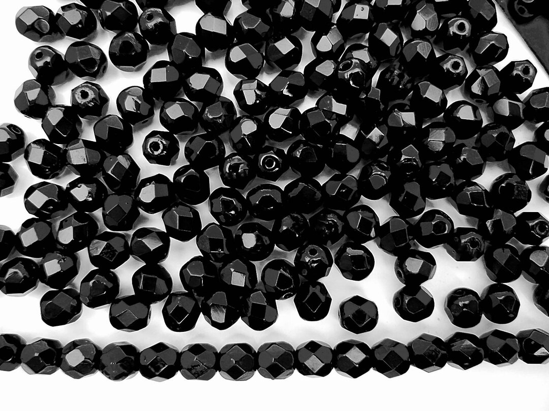 Jet Black Czech Fire Polished Round Faceted Glass Beads Size 8mm 150