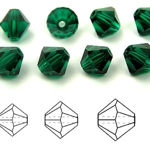 Emerald Traditional Czech Glass MC Bicone Beads Rondell Diamond Crystals 3mm 4mm 6mm 8mm Preciosa Silvery Rich Green Color