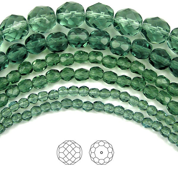 Turmaline Czech Fire Polished Round Faceted Glass Beads 16 inch 3mm 4mm 6mm 8mm 10mm 12mm Traditional Preciosa Green Fire Polish Beads