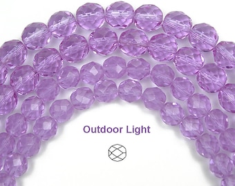 Violet violet, perles de verre rondes facettées polies au feu tchèque, brins de 16 pouces, taille 4mm, 6mm, 8mm, Preciosa Light Purple