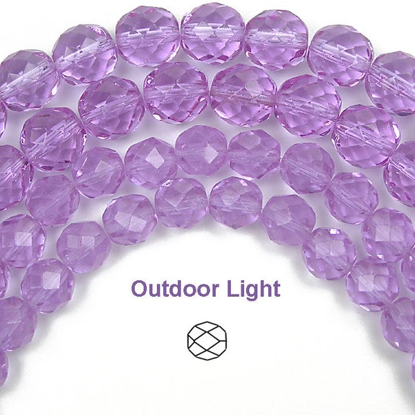 Violet purple, Czech Fire Polished Round Faceted Glass Beads, 16 inch strands, size 4mm, 6mm, 8mm, Preciosa Light Purple