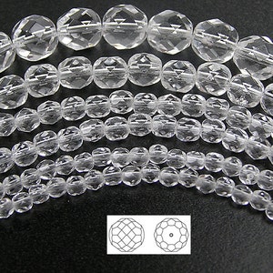 clear Crystal Czech Fire Polished Round Faceted Glass Beads 16 inch Preciosa 3mm 4mm 6mm 8mm 10mm 12mm 14mm Traditional Clear Preciosa Bead