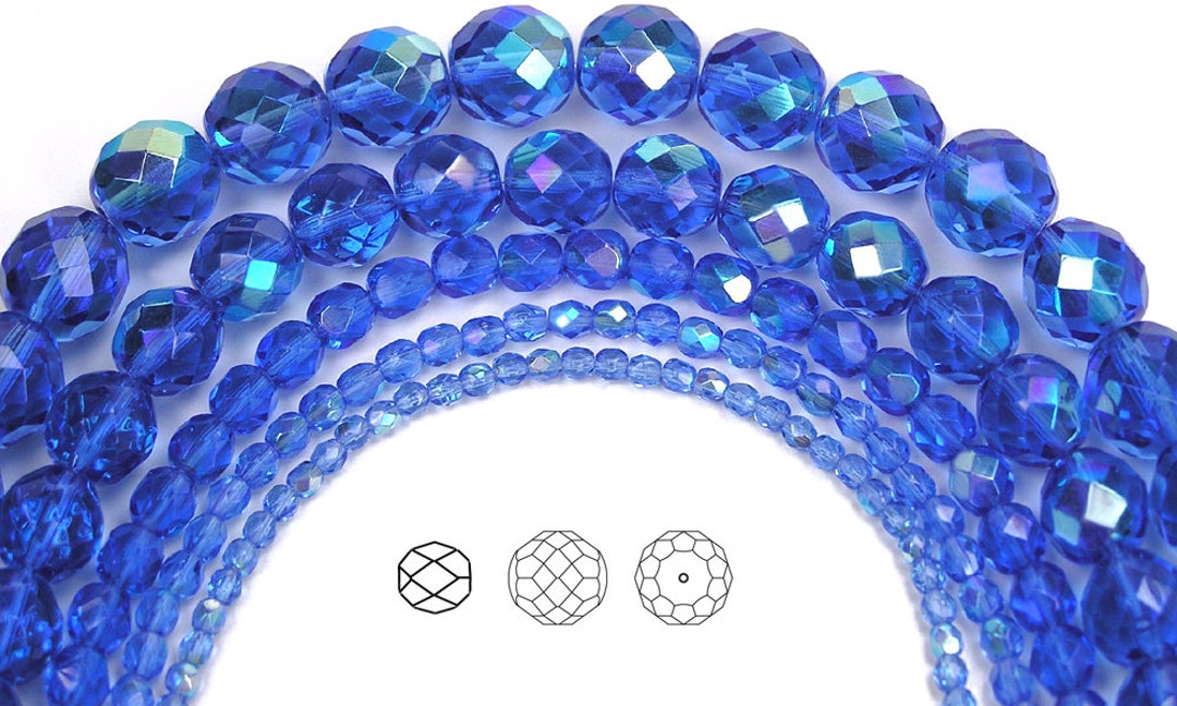 20 Perles Facettes De Bohème Preciosa 8mm Sapphire AB - Neuf - Fabriqué En France