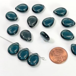 Czech Pressed Druk Glass Beads, Teardrop Petal with Top Hole Across, 16x12mm Montana Blue Transparent, 15 pieces, CL244