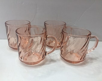 Vintage Arcorac French pink depression cups. Set of 4