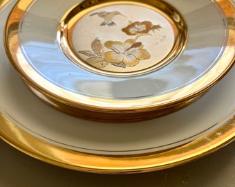 24KT Two Gold Rim Original Chokin Bird Plates