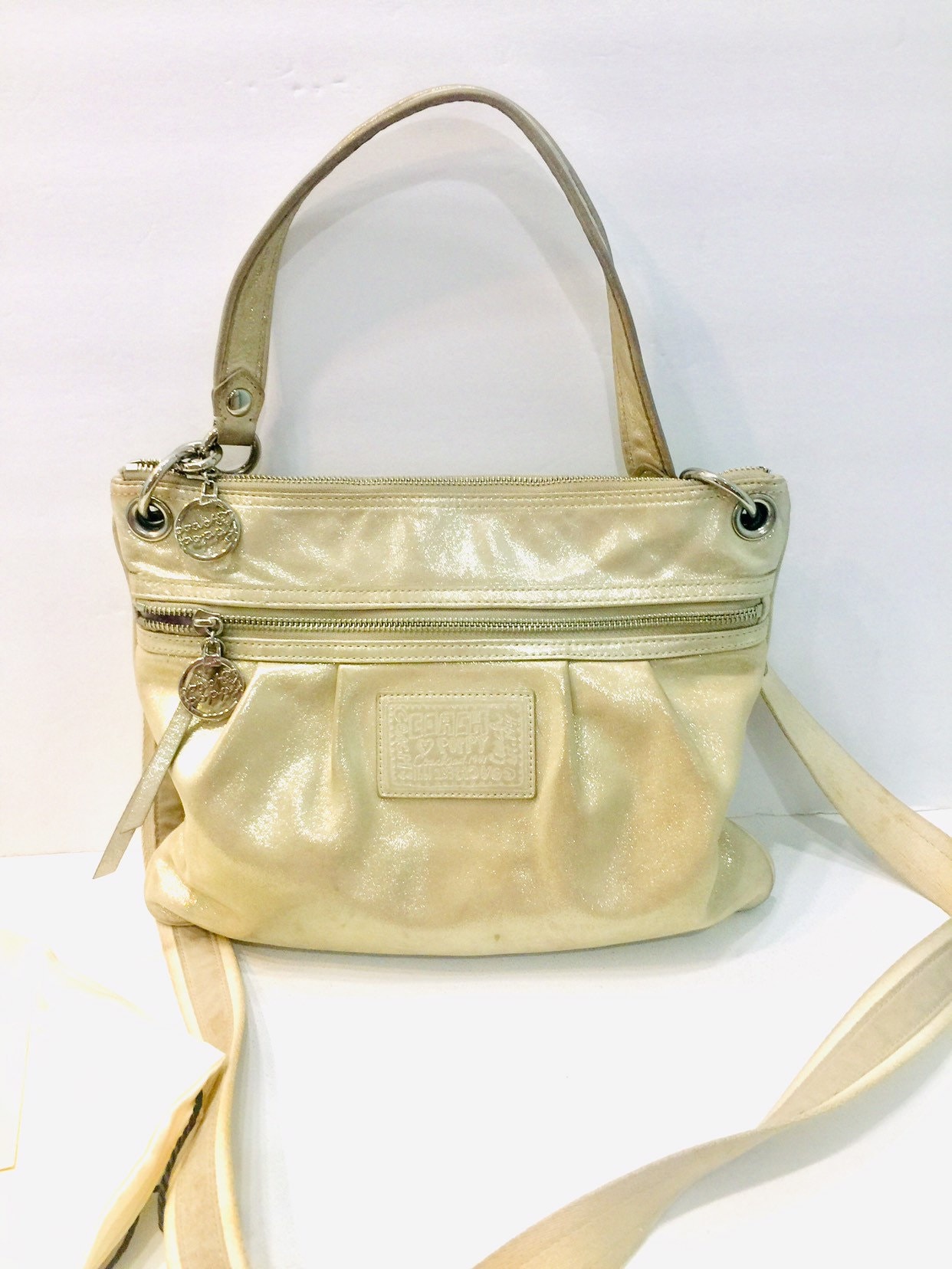 レディース COACH Poppy Gold Leather 2way Tote Bag