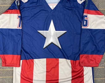 Camiseta de hockey de los Vengadores, Capitán América, Steve Rogers, azul