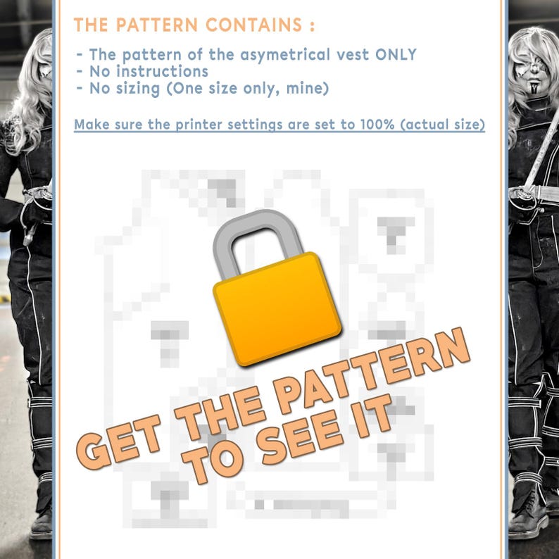 May include: Image features a bright yellow padlock with a gray handle, overlaid on a white background with a pixelated pattern. Text reads "GET THE PATTERN TO SEE IT" in orange. Additional text details the pattern's contents.