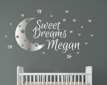 Personalized Moon and Stars Wall Decal: Sweet Dreams Nursery Decor
