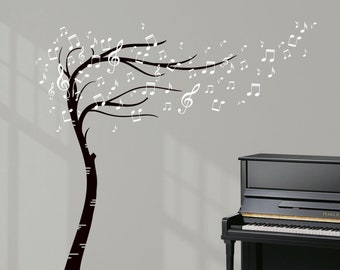 Sweeping Musical Notes Tree. Quality Wall Art Decal Sticker. Colour Options Available. Perfect for your Music Room.