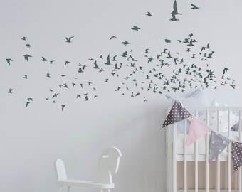 Elegant Flying Flock of Birds. Quality Vinyl Matte Wall Decal Sticker.