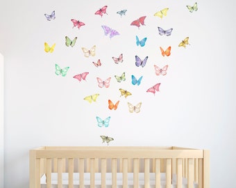 Peel & Stick Watercolour Style Rainbow Butterflies. Nursery Room Wall Art Decal Sticker Pack.