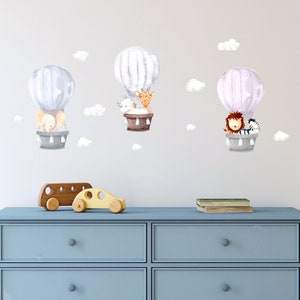 Peel & Stick Watercolour Cute Animals in Air Balloons.Nursery Room Wall Art Decal Sticker Pack. SP02