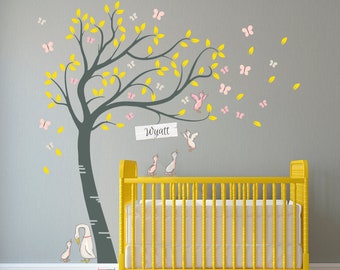 Personalized Duck & Butterfly Family Tree Wall Decal: Nursery Room Decor