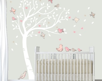 Luxury Full Sized Pastel Water Coloured Playful Family Of Birds and Butterflies. Nursery Room Wall Art Decal Sticker.