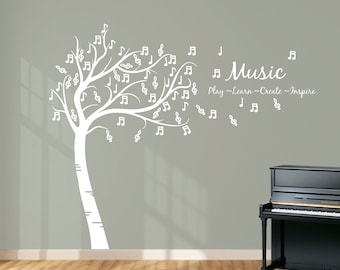 Full Size Musical Notes Tree 'Play Learn Create Inspire'. Wall Art Decal Sticker. Perfect for homes, music teachers and schools.