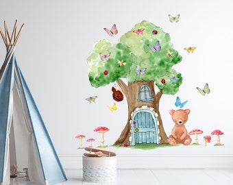 Watercolour Woodland Teddy Bears Afternoon Party. Wall Art Decal Sticker.